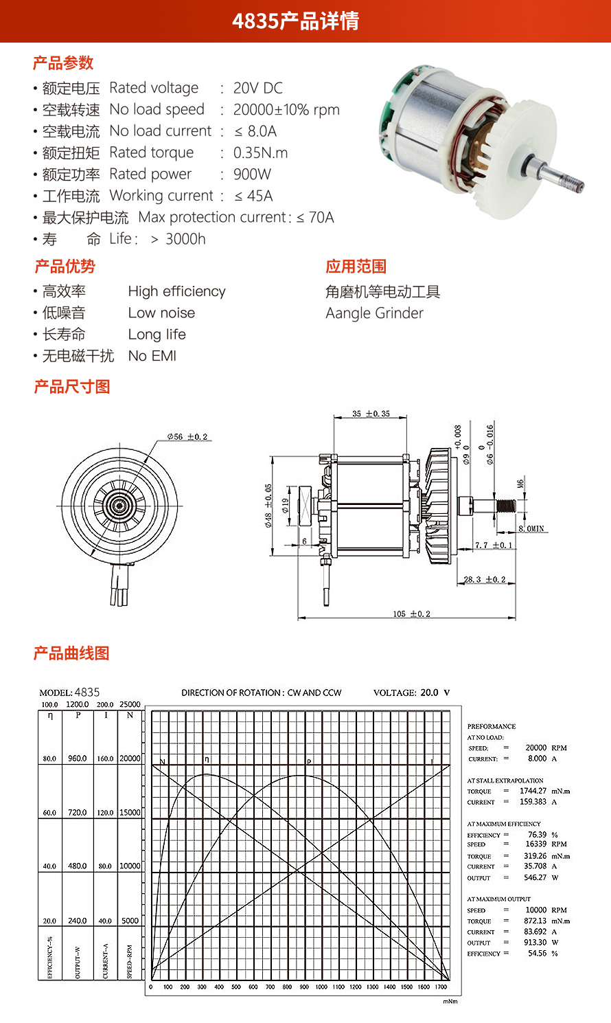 X-TEAM 4835電動工具無刷電機