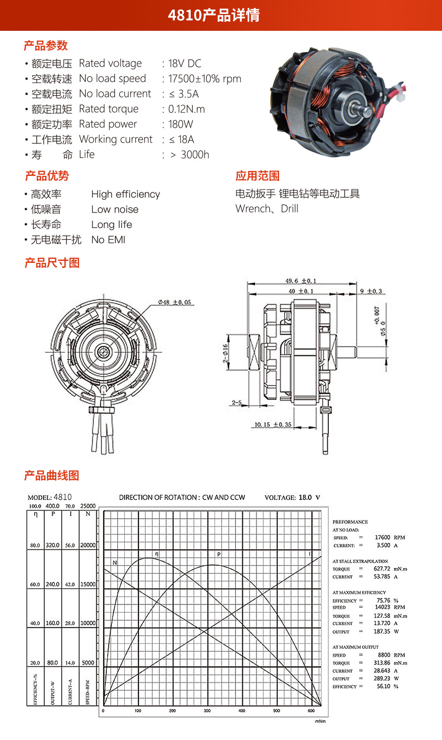 X-TEAM 4810電動(dòng)工具無刷電機(jī)