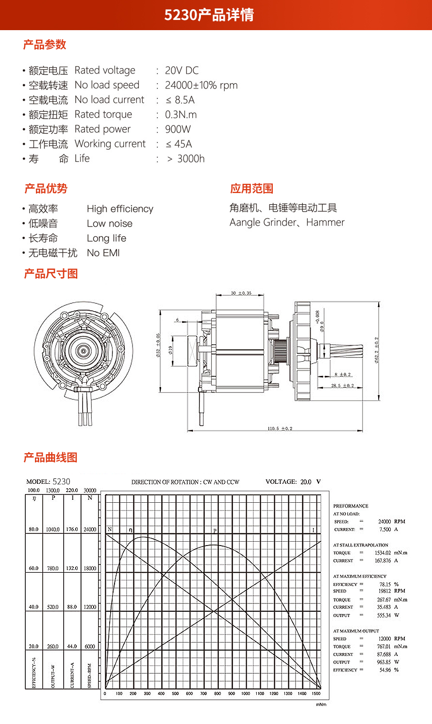 X-TEAM 5230電動(dòng)工具無(wú)刷電機(jī)