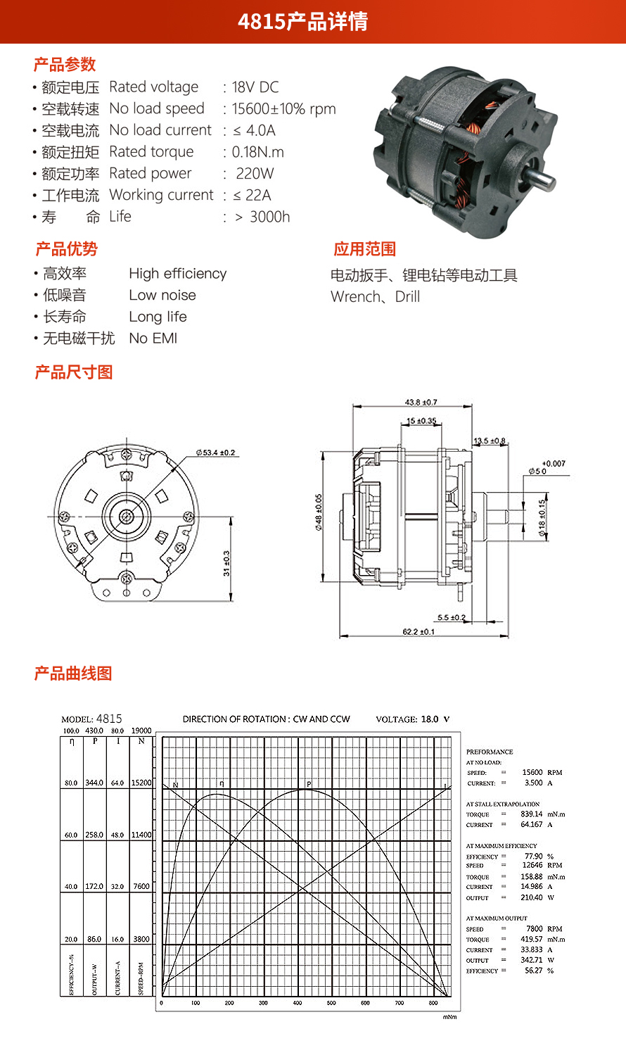X-TEAM 4815電動工具無刷電機(jī)